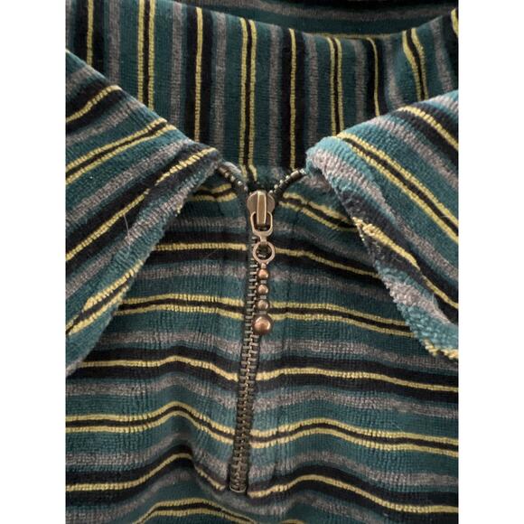 Vintage Metro One Green Blue Stripe Velour Quarter Zip Size Medium - Picture 3 of 10